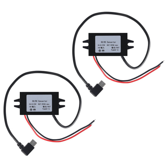 2pcs DC 12V to 5V USB C Buck Converter 3A 15W Type-C Right Angle Step-Down Converter Voltage Regulator Car Power Converter Adapter Waterproof