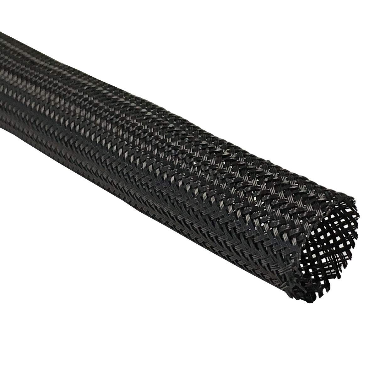 Techflex 1 Inch Flexo Clean Cut Braided Cable Sleeve - Black - 10 Feet