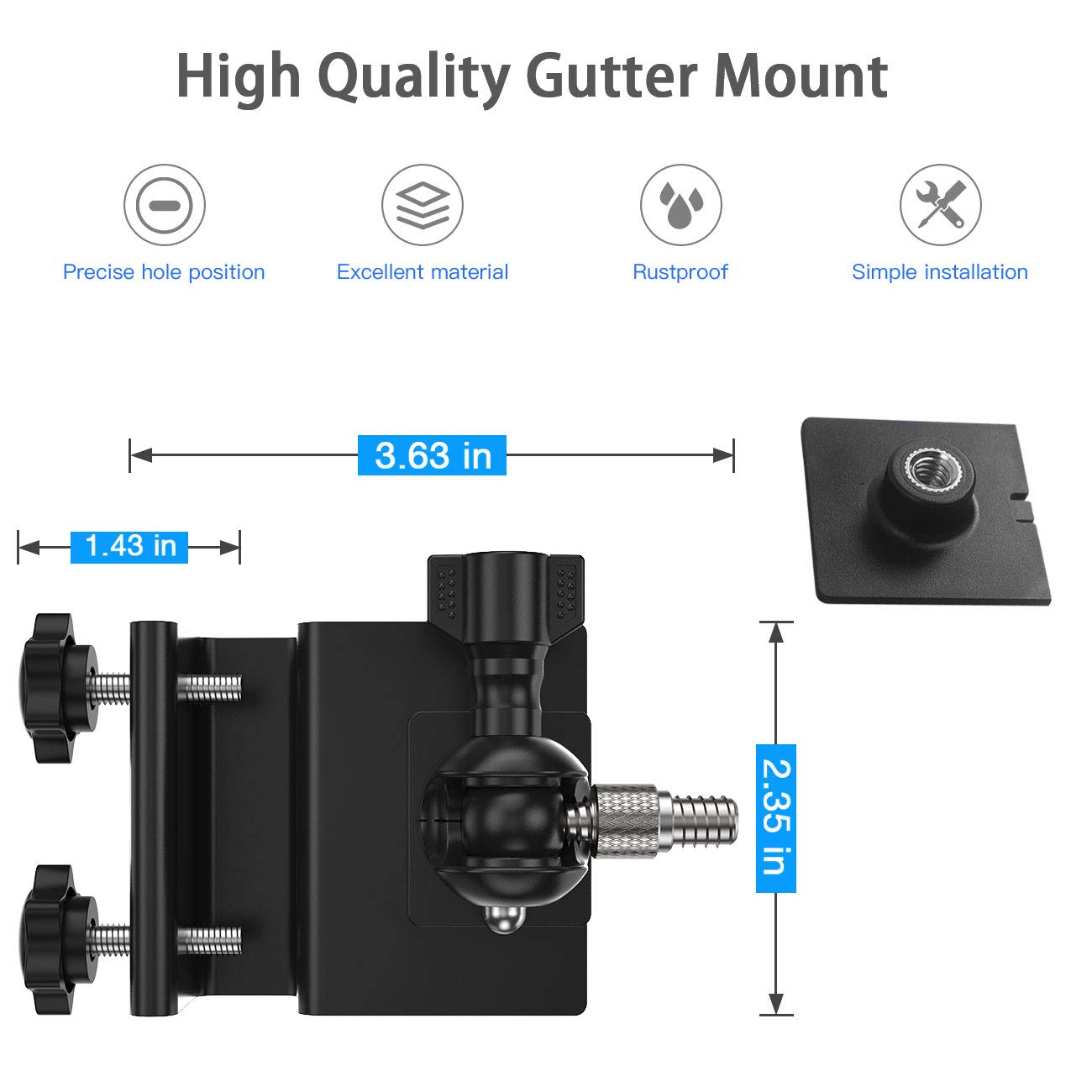 HOLACA Weatherproof Gutter Mount for Ring Solar Panel- Adjustable Aluminum Alloy Outdoor Mount Accessories for Ring Solar Panel (Black)
