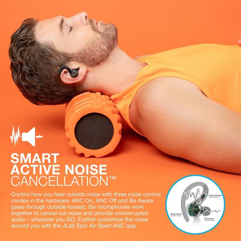 JLab Epic Air Sport ANC True Wireless Bluetooth 5 Earbuds, Headphones for Working Out, IP66 Sweatproof, 15-Hour Battery Life, 55-Hour Charging Case