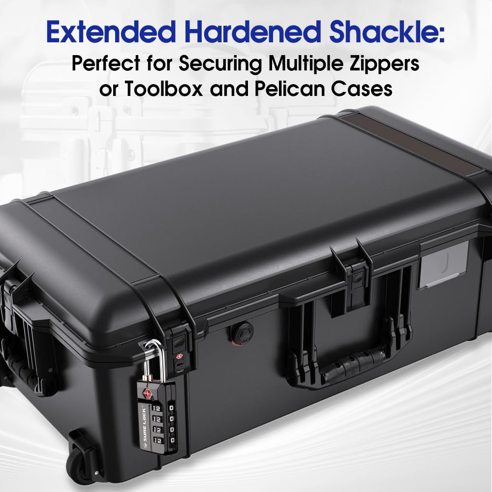 SURE LOCK TSA Approved Luggage Locks 2 Pack – 4-Digit Resettable Combination with Open Alert, Easy-Read Dials for Suitcases, Lockers & Gym (Black)