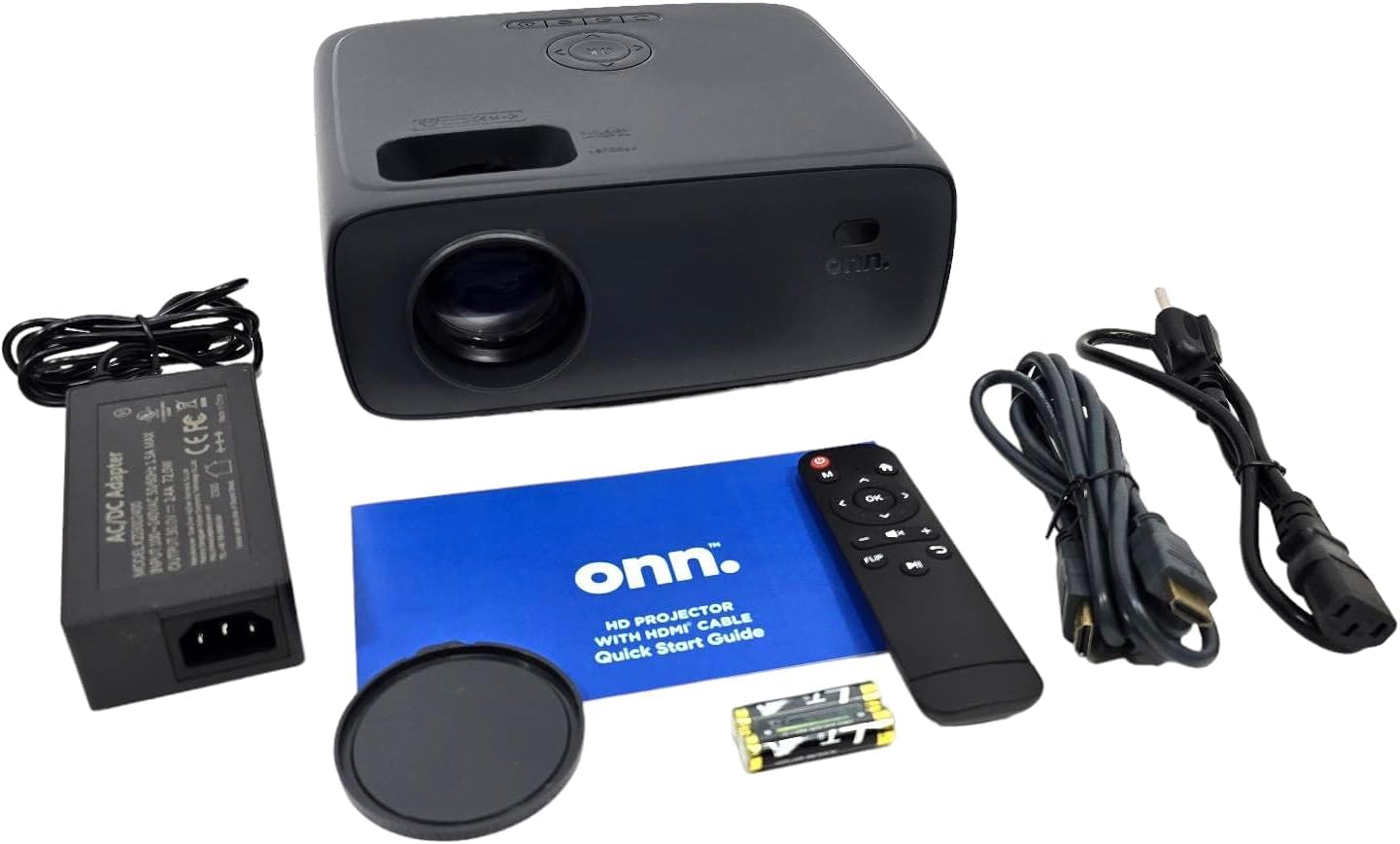 Onn. HD 1080p LCD Home Theater Projector, Streaming Ready, 6' HDMI Cable, 5 Watt Speaker, Remote, 32" - 210" image size, Supports HDMI/USB/MicroSD/AV