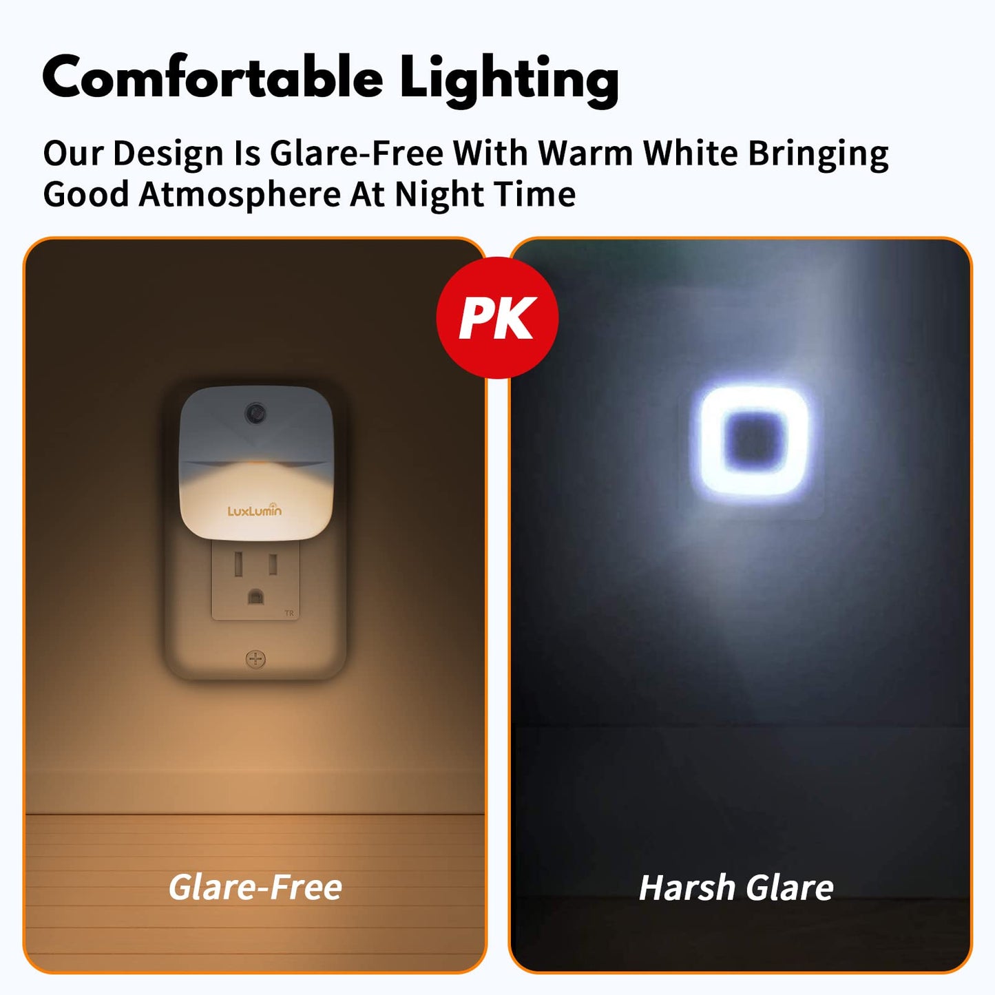 LuxLumin LED Night Light Plug into Wall with Smart Dusk to Dawn Sensor, Automatically Turn on and Off,Night Light