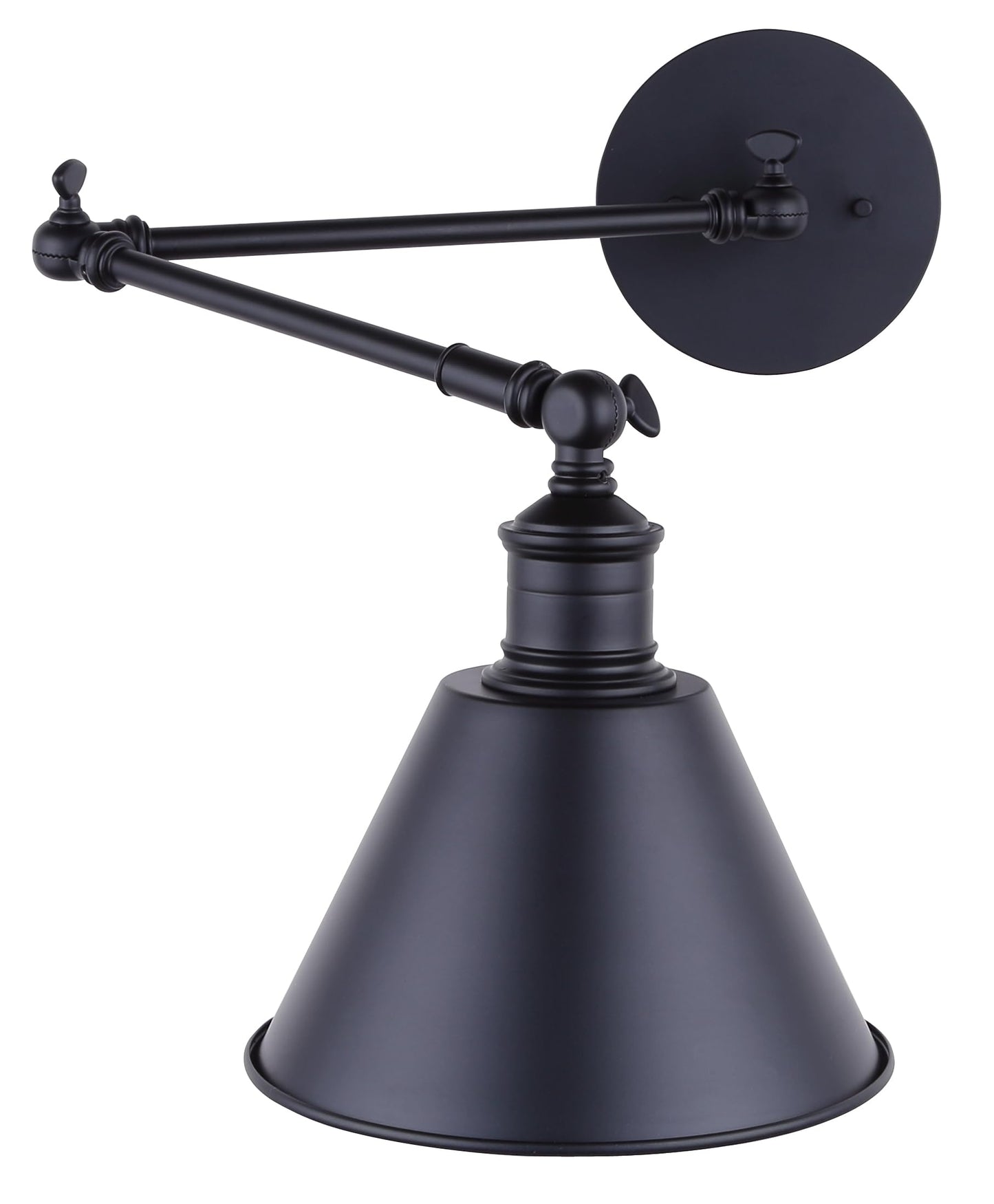 Canarm Morocco 1-Light Wall Lamp, Matte Black Finish with Adjustable Swing Arm and Metal Shade, Easy Install Task Lighting for Bedroom, Office or