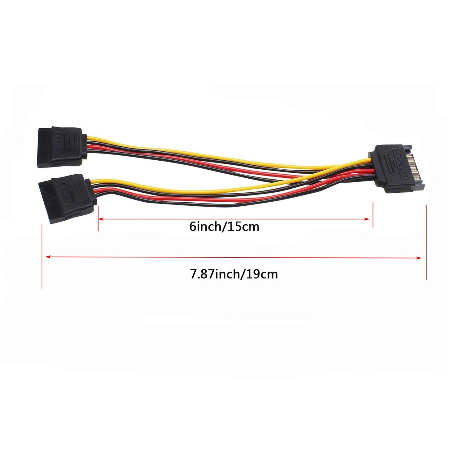 Mini Skater 7.87 Inch Length SATA Power Cable 15-Pin Male to 2 x 15-Pin Female Power Extension SATA Y Splitter Cable Adapter Line for Chassis and Hard
