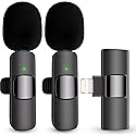Professional Wireless Lavalier Lapel Microphone for iPhone, iPad, Cordless Omnidirectional Condenser Recording Mic for Video Recording, Live