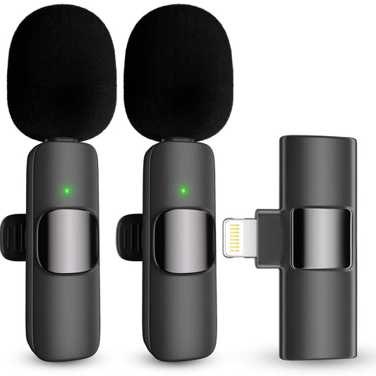 Professional Wireless Lavalier Lapel Microphone for iPhone, iPad, Cordless Omnidirectional Condenser Recording Mic for Video Recording, Live