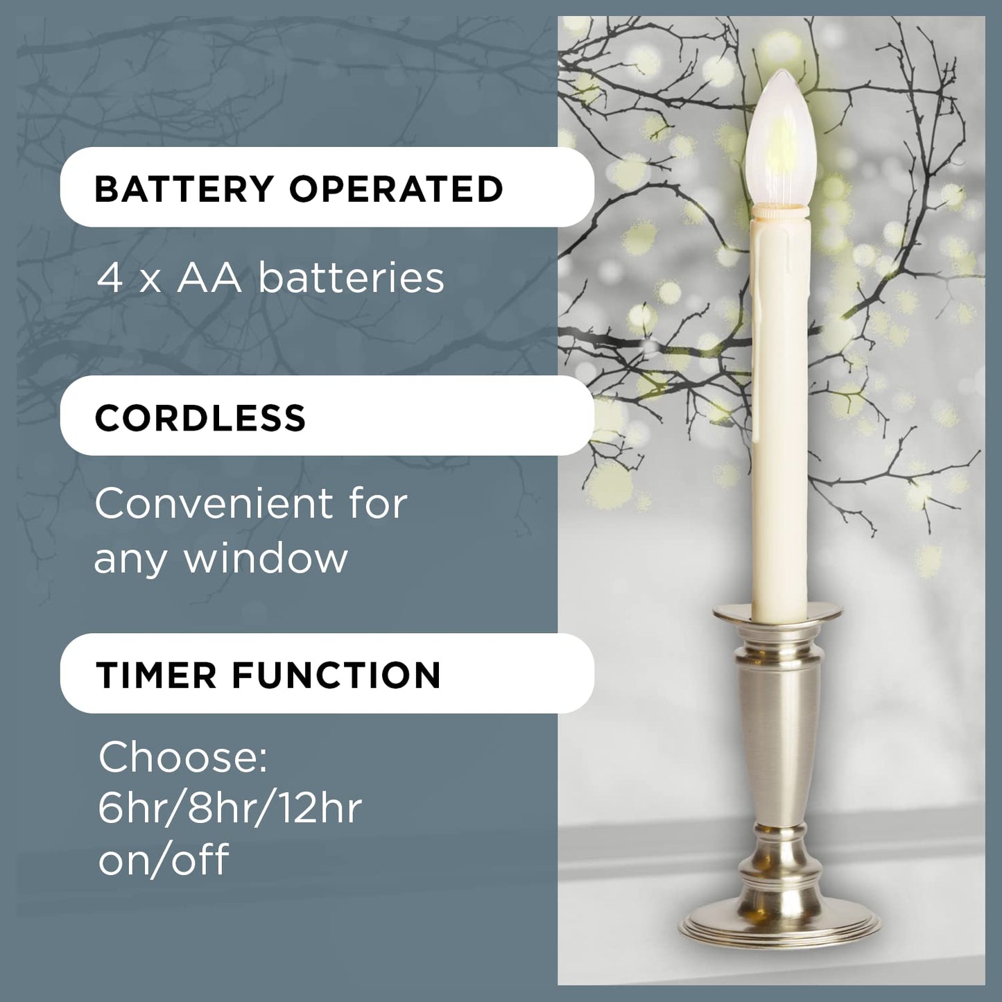 Celestial Lights Set of 4 Battery Operated Window Candles with Remote Control - (Shiny Brass)