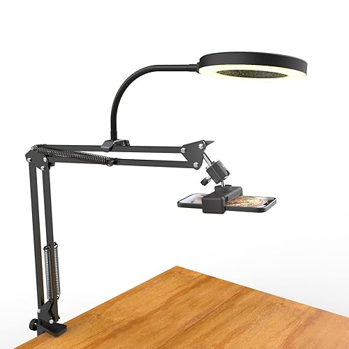 Overhead Camera Mount with Ring Light, Flexible Articulating Phone Arm Stand Compatible with iPhone, Logitech Webcam, Desk Tripod for YouTube Live