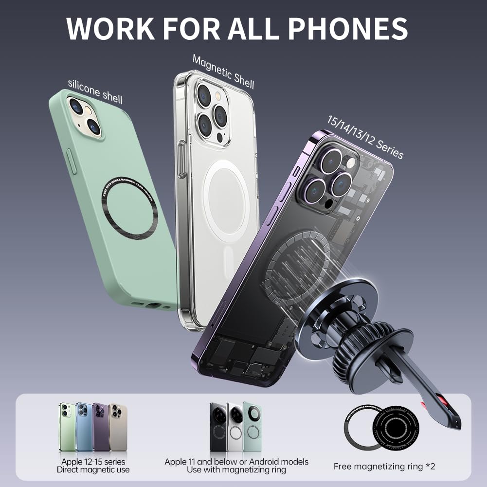 Micool Magnetic Car Phone Holder, Air Vent Mount with 21 N55 Magnets & Nano Gel, 360° Rotatable Ultra-Strong Holder for All Phones, Compatible