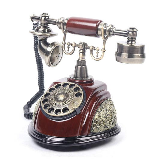 Antique Rotary Dial Phone Vintage Telephone Retro Rotary Landline Phone Decor Telephone for Home Office Hotel Decor, Brown (Style 2)