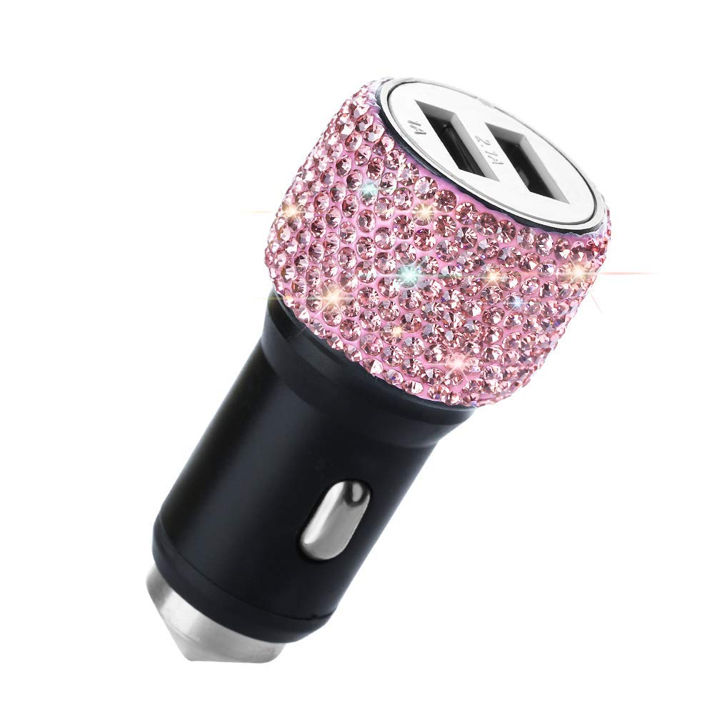 Dual USB Car Charger,SAVORI Car Adapter Bling Bling Rhinestones Crystal Car Decorations for Fast Charging Car Decors for iPhone Xs Max X Plus, iPad