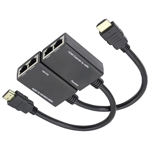SHANFEILU HDMI Extender to RJ45 Over CAT 5e/6 Network LAN Ethernet Cable Adapter Signal Repeater 98ft 1080P HDMI Male to RJ45 Adapter 30M