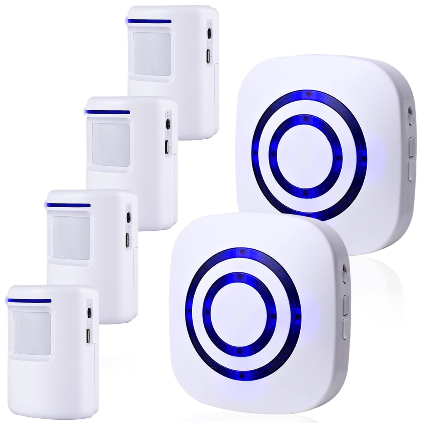 BESTOONE Motion Sensor Alarm, Long Range Wireless Driveway Alarm, Indoor Home Security System Electric Doorbells, 4 Motion Detector and 2 Alarm, 38