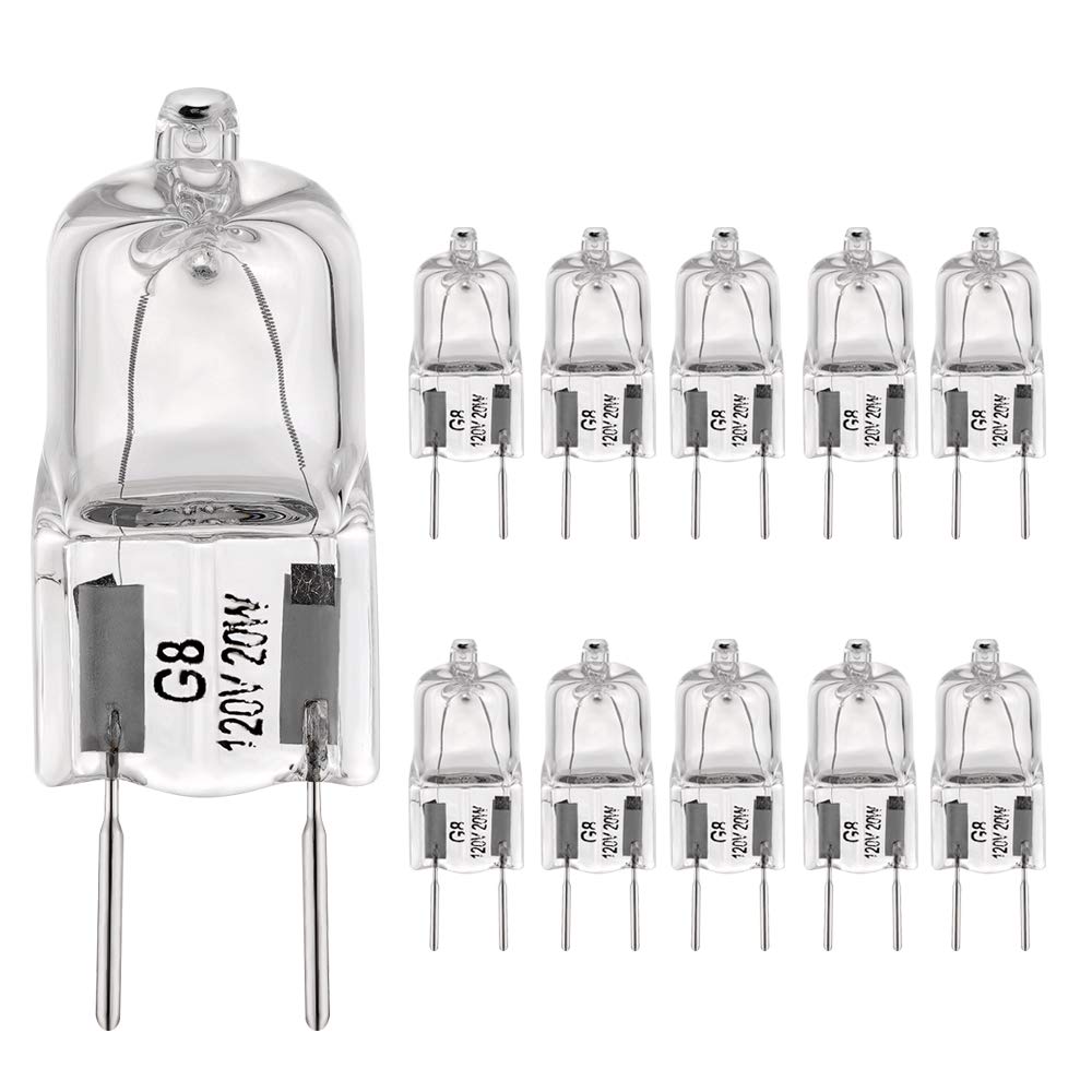 BOGAO G8 Light Bulbs 20Watt 120Volt Halogen Light Bulb G8 Base Bi-Pin Shorter 1-3/8" (1.38") Length 20W T4 JCD Warm White Under Cabinet Puck Lighting