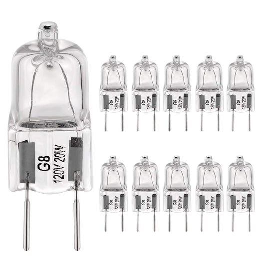 BOGAO G8 Light Bulbs 20Watt 120Volt Halogen Light Bulb G8 Base Bi-Pin Shorter 1-3/8" (1.38") Length 20W T4 JCD Warm White Under Cabinet Puck Lighting