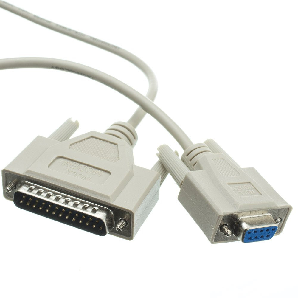 Null Modem Cable, Db9 Female to Db25 Male, Ul Rated, 8 Conductor, 15 Foot