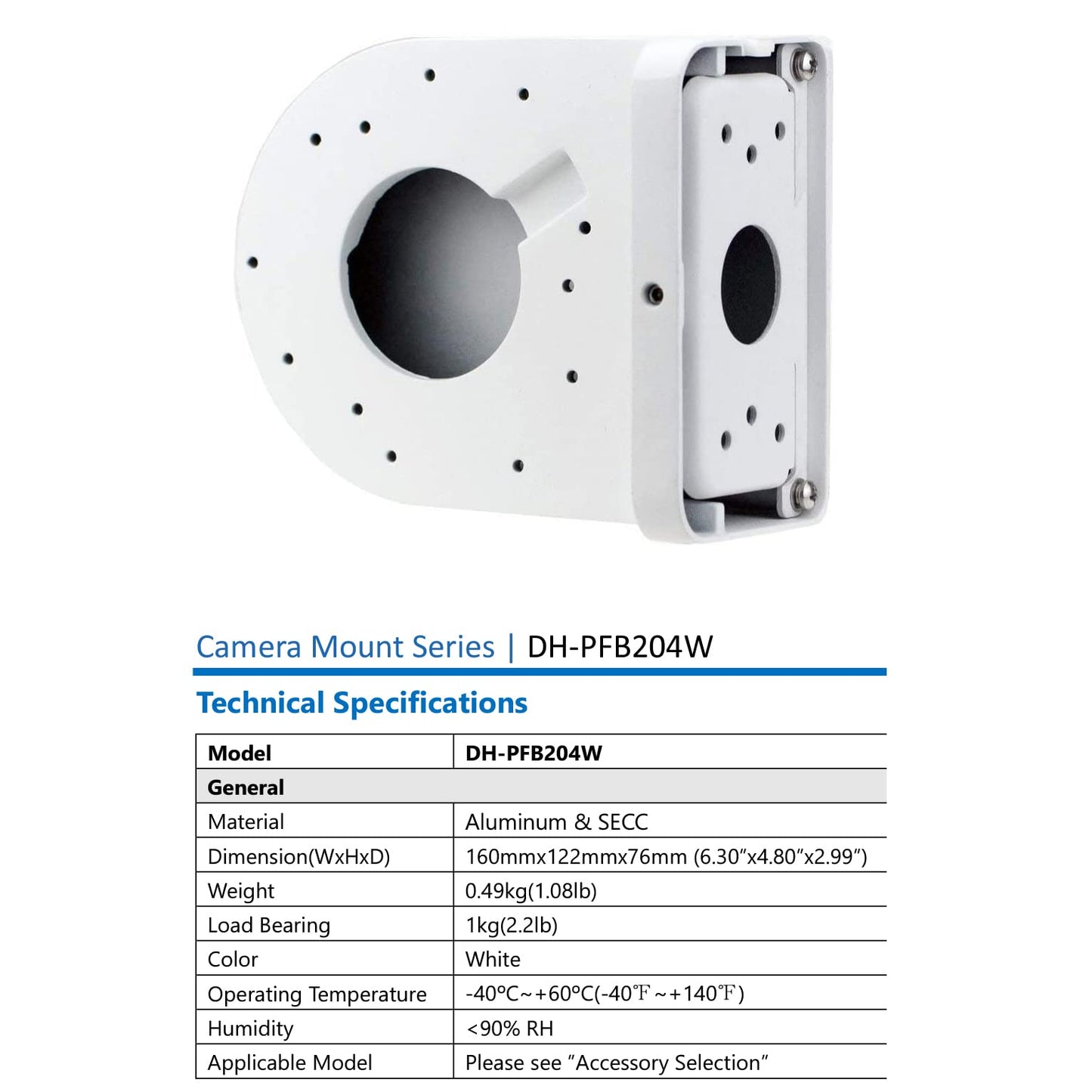 PFB204W Water-Proof Aluminum Alloy Wall Mount Bracket for Dome and Eyeball IP Camera, White, Pack of 1