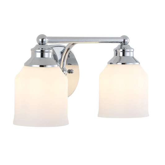 JONATHAN Y 14" Chrome Modern Farmhouse LED Vanity Light Wall Sconce Fixture, Frosted White Glass Shade, Dimmable Wall Lamp for Bathroom Mirror Kitchen