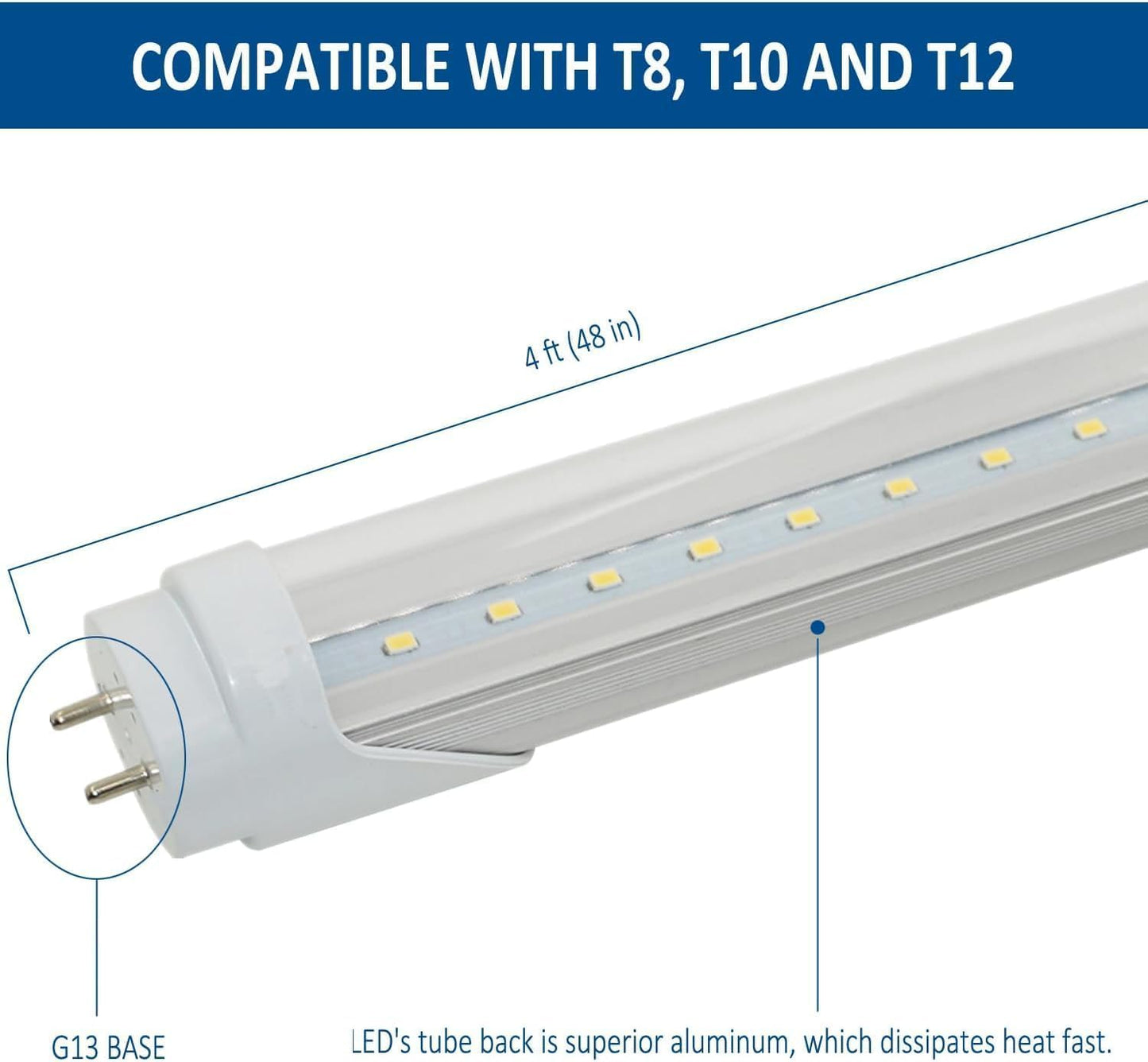 4' LED Replacement for Fluorescent Tubes, T8 4000K Clear Light Ballast Bypass, Double-end, Easy Installation for Home Kitchen Garage Closet Laundry