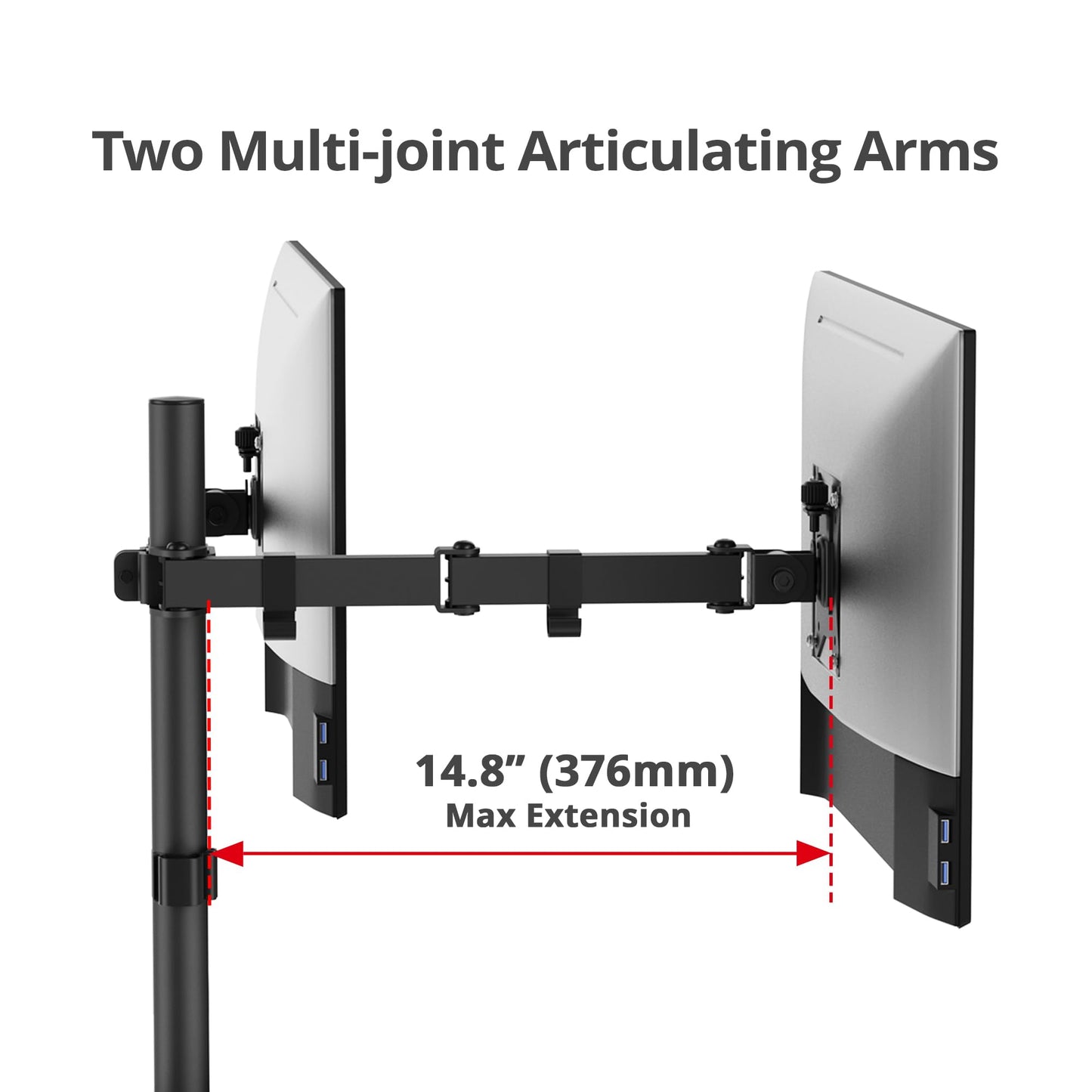 SIIG Dual 32 Inch Articulating Monitor Arm-Black for 17-32" VESA Screens, Full Motion Tilt Swivel Rotation, Height Adjustable Mount with C-Clamp