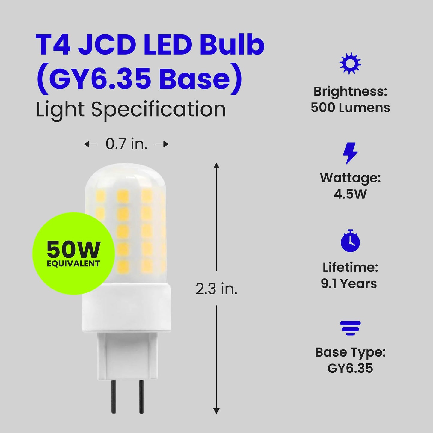 Feit Electric 50-Watt Equivalent, T4 LED Light Bulb, GY6.35 Bi-Pin Base, Dimmable, 3000k Warm White,120V for Chandeliers and Décor Light Fixtures