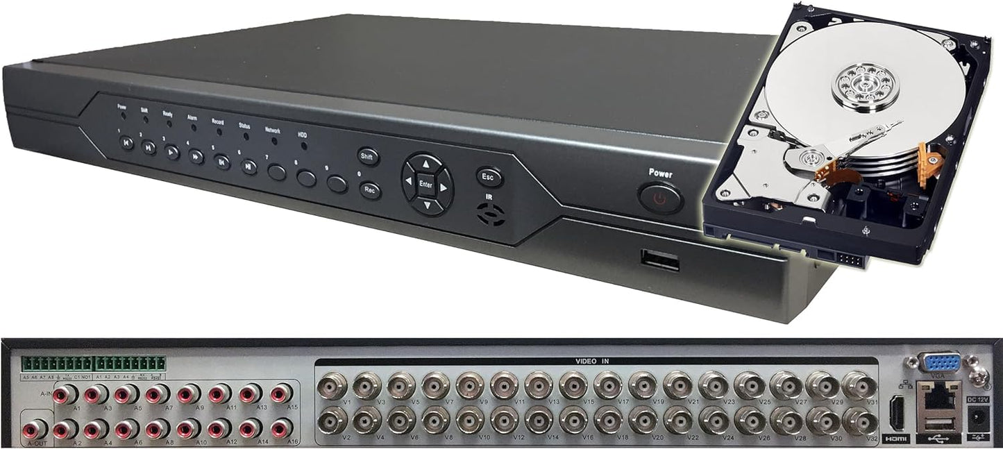 Sikker 32 Channel CCTV DVR with 10TB Hard Drive pre-Installed 25+ Days Constant Record - Support 5MP/1080P AHD/TVI/960H Analog Camera Home/Business