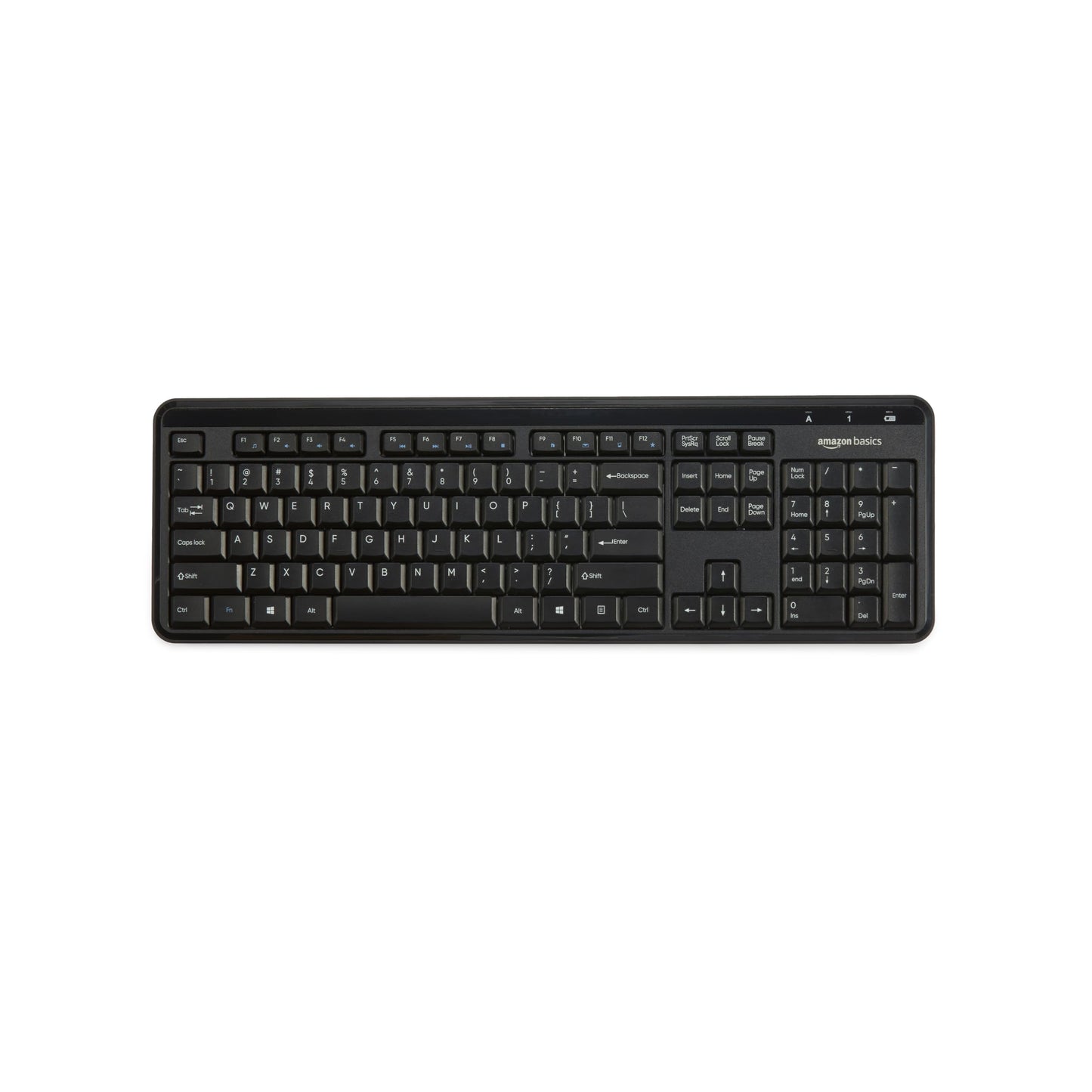Amazon Basics Modern Wireless Keyboard with Numeric Keypad, Easy Setup, Plug-and-Play, Compact US Layout (QWERTY), 2.4GHz, Black