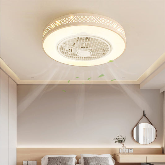 AngelcityCC 20 inches Ceiling Fan with Light - Modern Enclosed Timing Dimmable LED Low Profile Flush Mount Enclosed Ceiling Fans with Light Remote