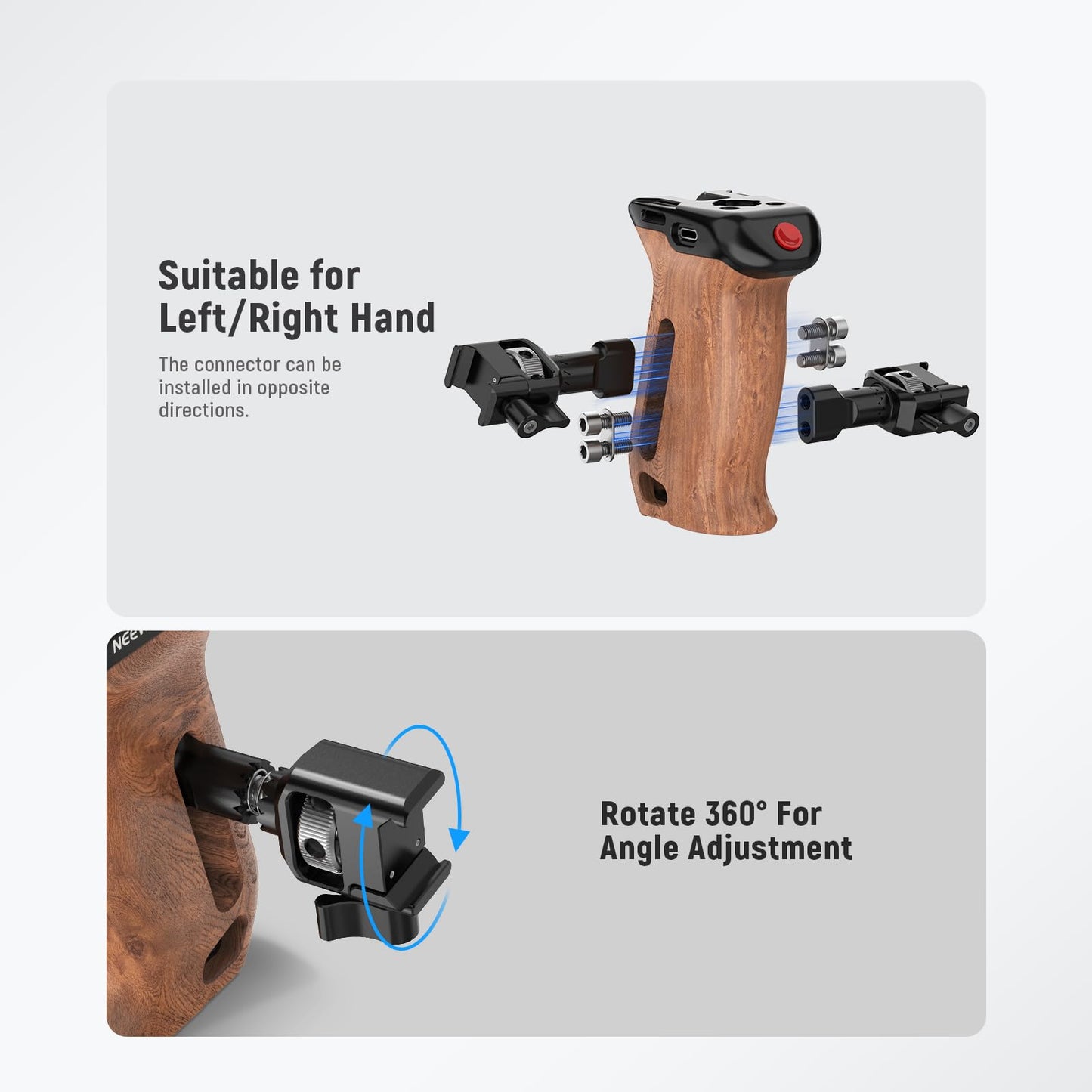 NEEWER Wooden Side Handle with Record Start/Stop Remote Trigger NATO Clamp 1/4" & 3/8" Threads Vertical Adjustment 22lb Load Compatible with SmallRig