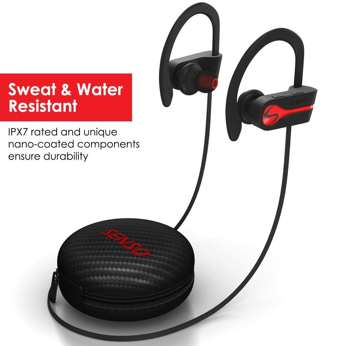 SENSO Bluetooth Headphones, Best Wireless Sports Earphones w/Mic IPX7 Waterproof HD Stereo Sweatproof Earbuds for Gym Running Workout 8 Hour Battery