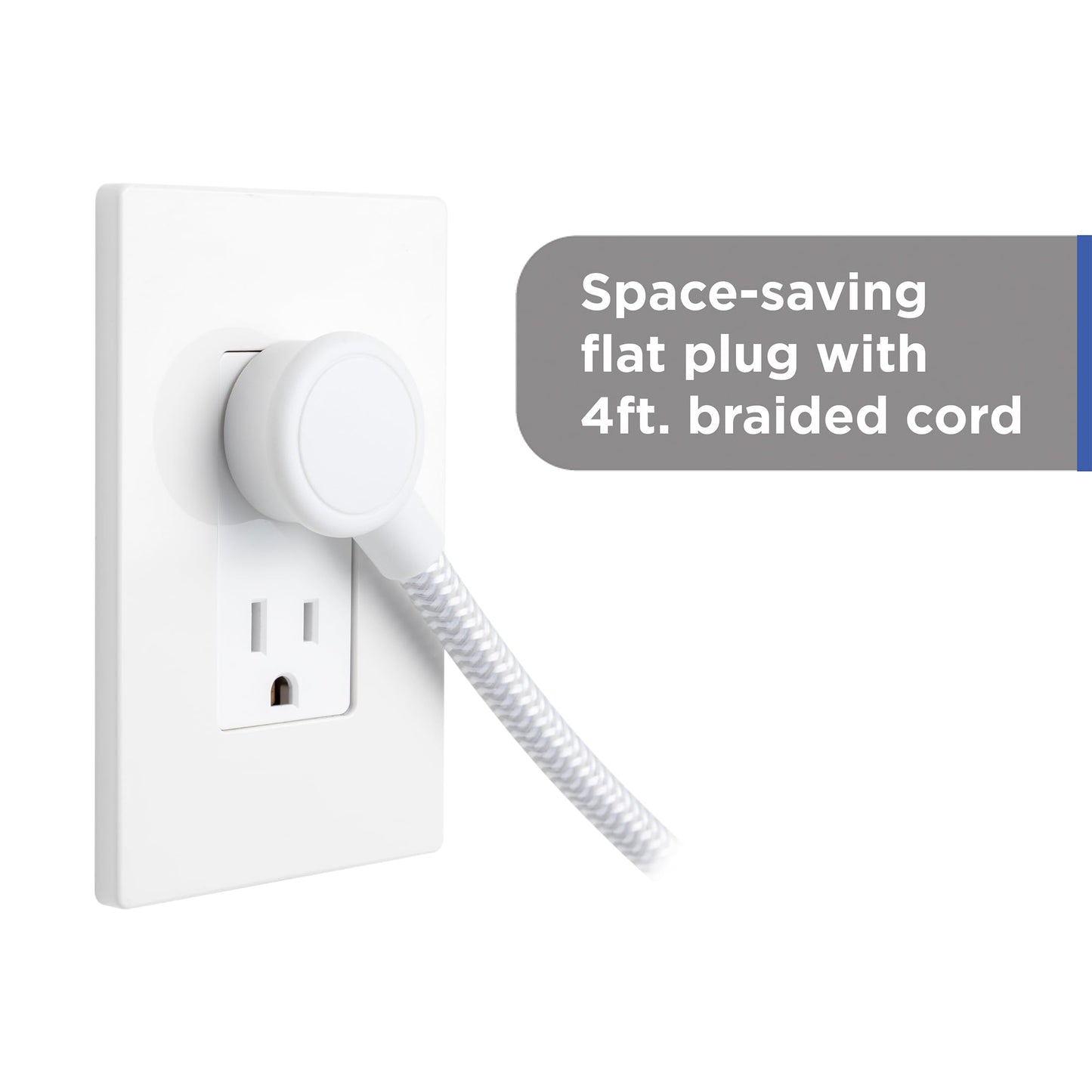 GE UltraPro 10-Outlet Surge Protector, 2100 Joules, 4ft Braided Extension Cord, Flat Plug, Power Strip with Wide-Spaced Outlets, Gray/White, 84860