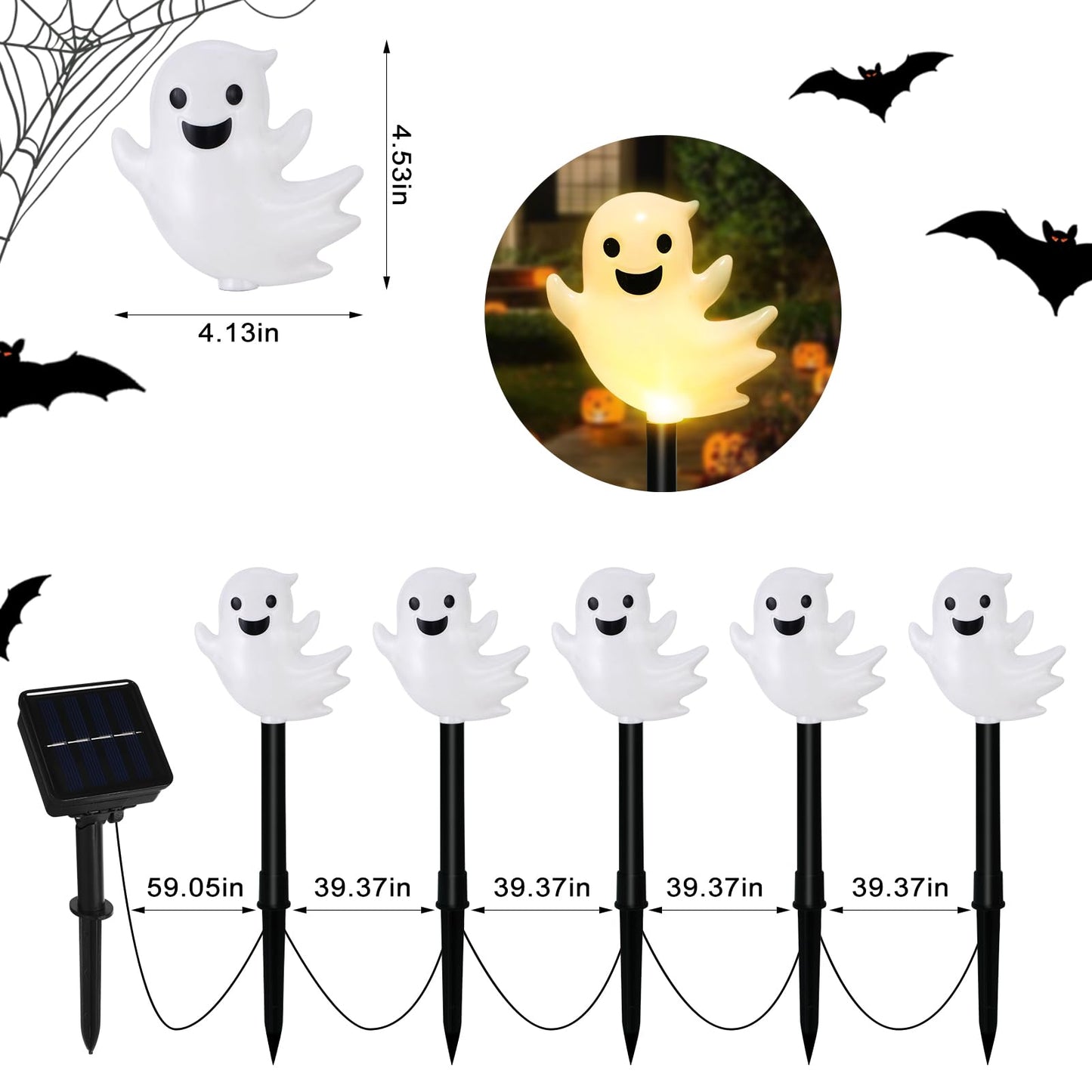 VOGVOG Solar Halloween Ghost Pathway Lights, 10 Pack 3D Lighted Outdoor Stake Decorations, Waterproof LED Yard and Garden Lights for Halloween