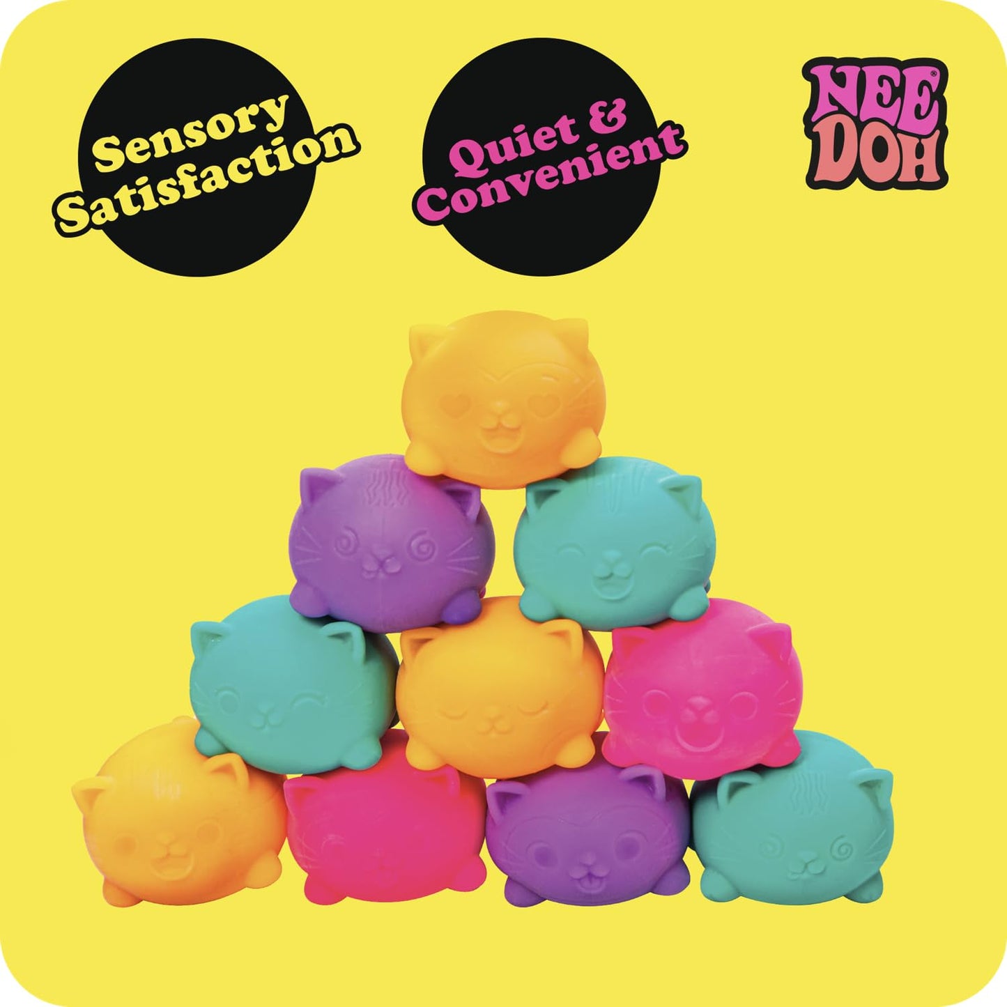 Schylling NeeDoh Teenie Cool Cat - Sensory Squeeze Toy - Contains 3 Mini Groovy Globs - 1.5" Wide - Color May Vary (Pack of 1)