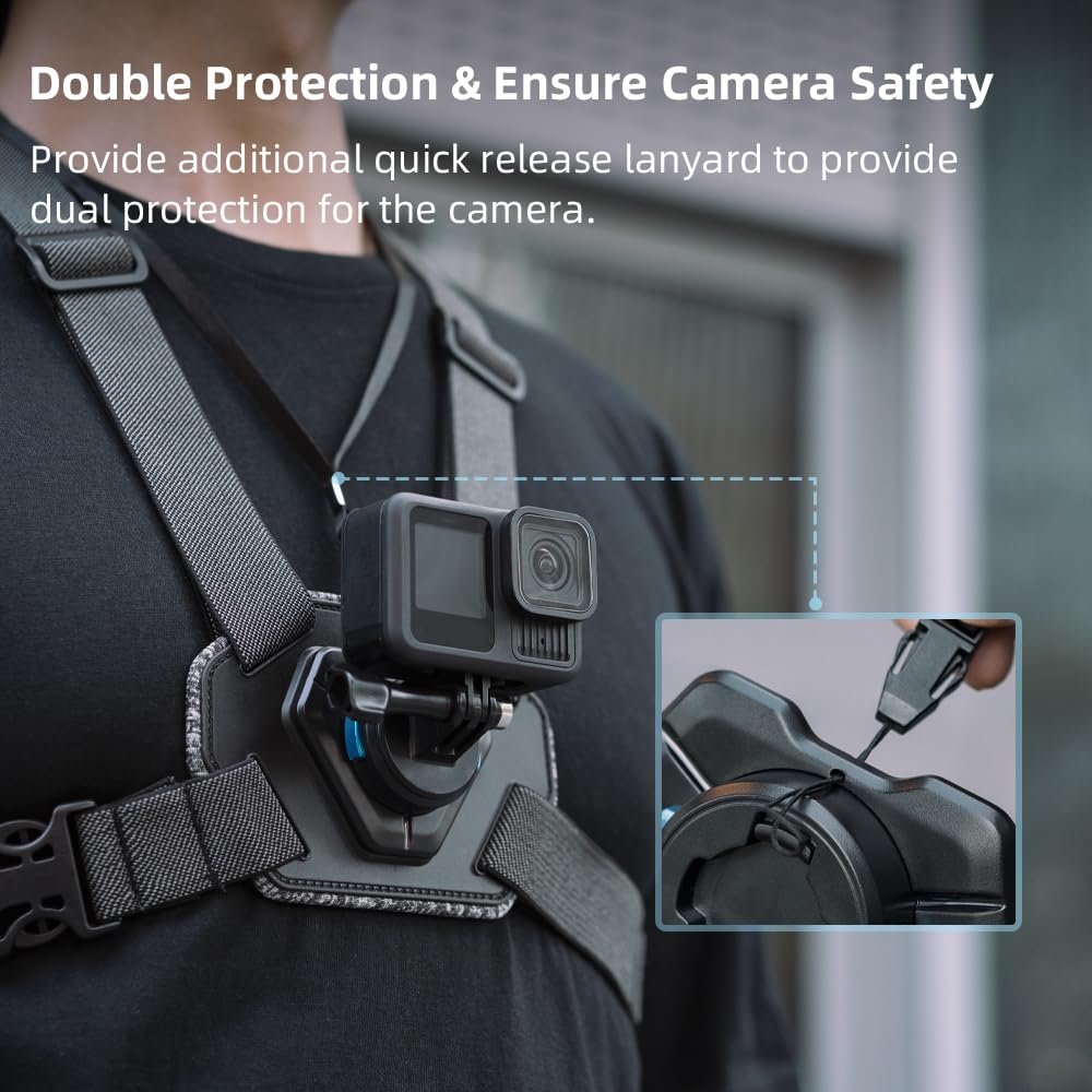 SUREWO Upgraded Magnetic Chest Mount Harness Strap Body Mount Chesty Compatible with Go Pro Hero 13/12/11/10/9/8/7 Black,DJI Osmo Action 5