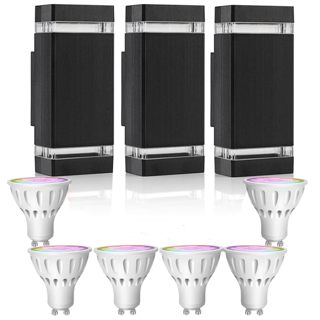 rosykite RGB+CCT Outdoor Wall Light 3 Pack, App Control Up Down Wall Sconce, Color Changing 2700K-6500K Exterior Lighting, Waterproof Aluminum LED