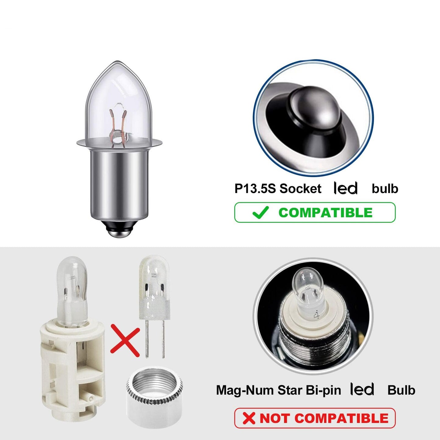 JOMITOP 2 Pack P13.5S LED Replacement Bulbs DC 3W 4-12V LED Upgrade Bulb for Maglight Flashlight on 3 4 5 6 Cell Lantern Torch