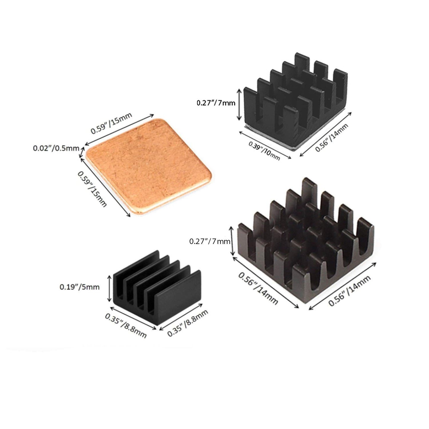 Easycargo Raspberry Pi 4 Heatsink Kit Aluminum + Copper + 3M 8810 Thermal Conductive Adhesive Tape for Cooling Cooler Raspberry Pi 4 B, 3 B+, Pi 3 B