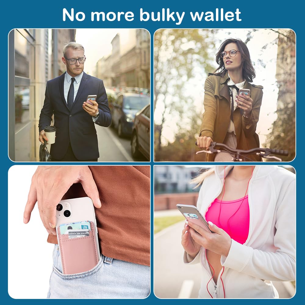 2Pack Phone Wallet,Leather Phone Card Holder Adhesive Stick On Credit Card Pocket for Back of Phone Case iPhone and Android-Pink,Blue