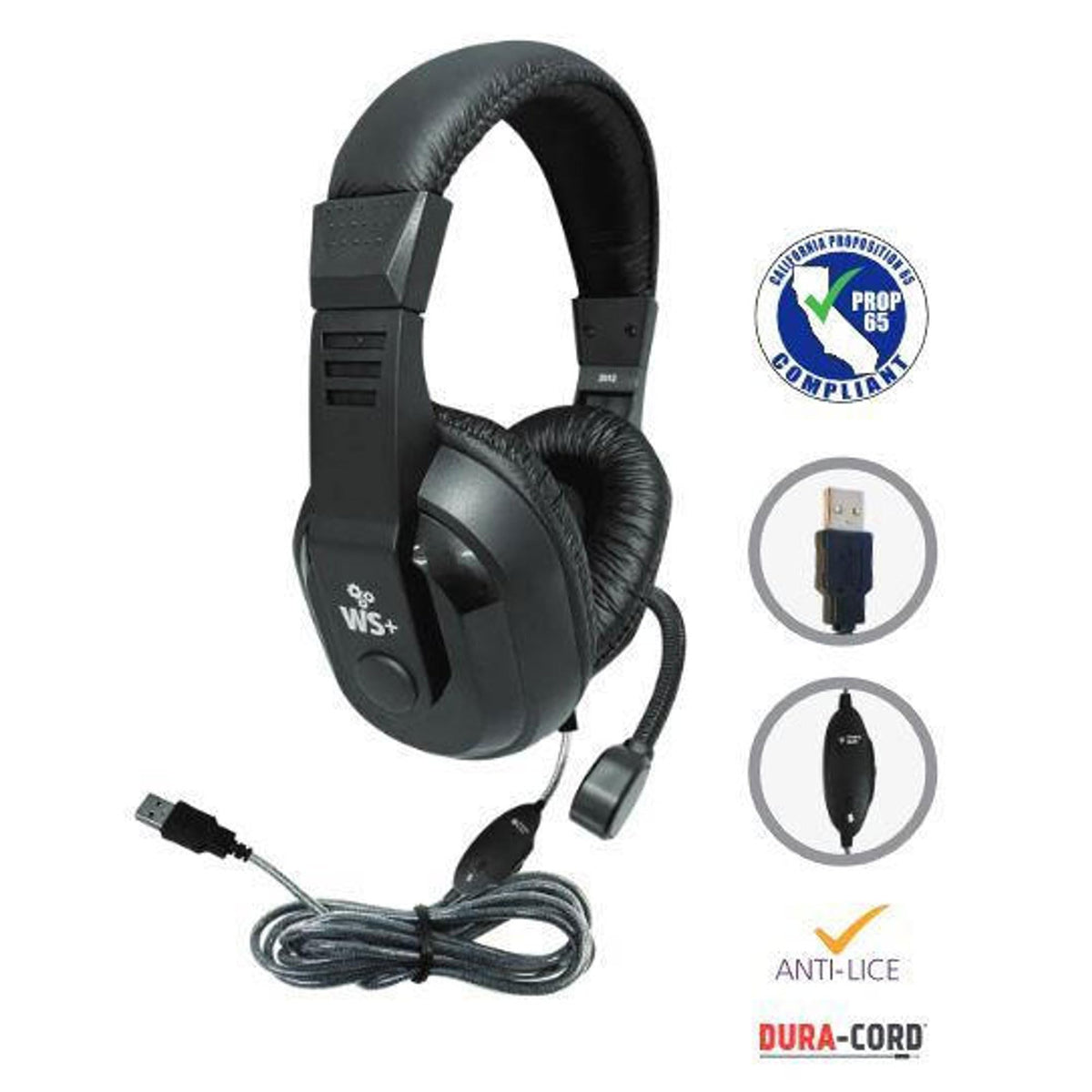 HamiltonBuhl WorkSmart Plus Deluxe USB Headset, Steel?Reinforced Gooseneck Mic, In?Line Volume Control, Padded Leatherette Headband & Cushions
