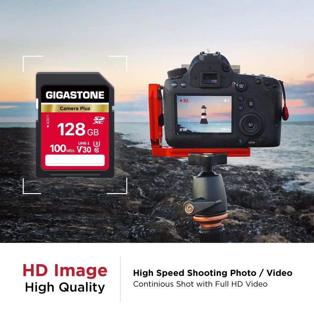 GIGASTONE 128GB SD Card 2-Pack, Camera Plus, UHS-I U3 Class 10 SDXC Memory Card Full HD Video for Canon Digital Camera, Full-Sized SD Card, with 2