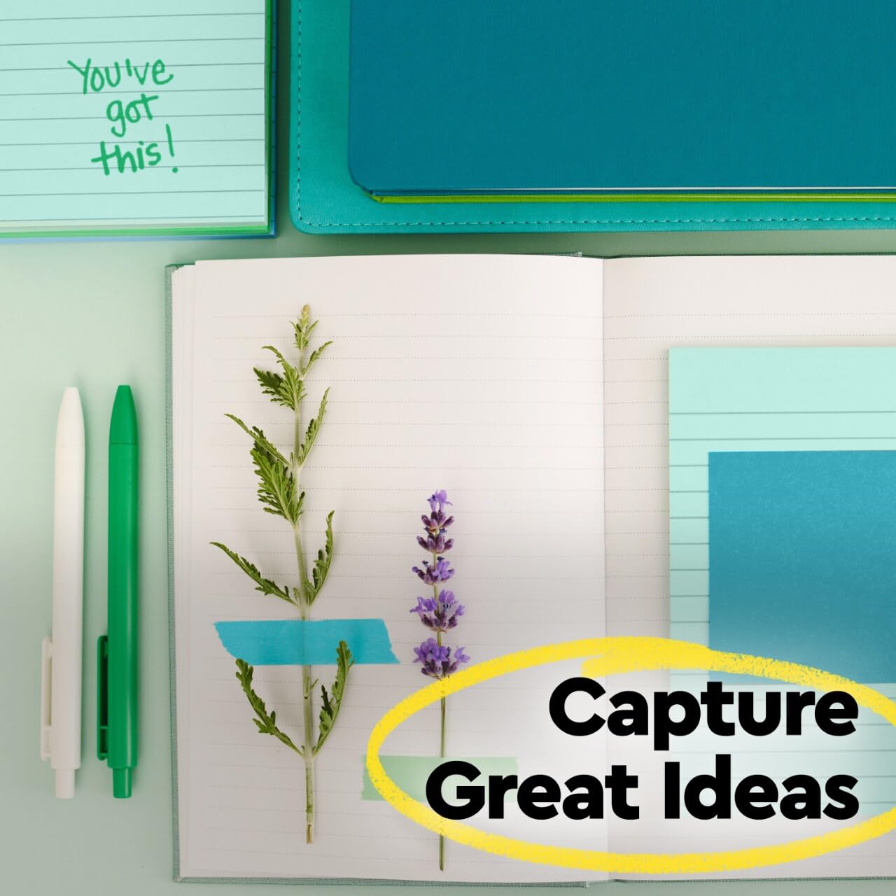 Post-it 100% Recycled Super Sticky Notes, 3 x 3 in, Oasis, 24 Pads