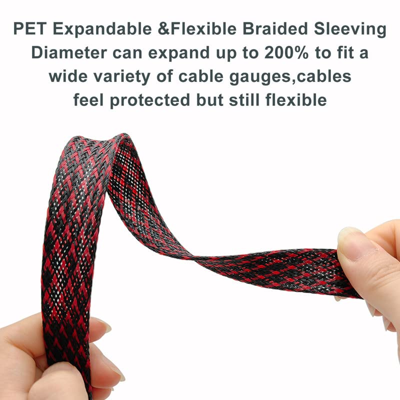 100ft - 1/8 inch Braided Cable Management Sleeve Cord Protector PET Expandable Braided Sleeving-Self-Wrapping Wire Loom for TV/Computer/Home