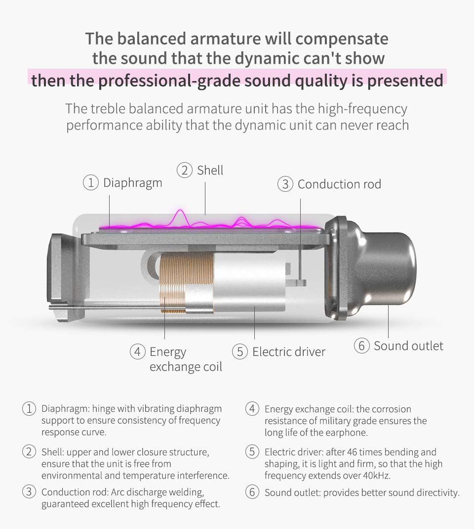 KZ ZSN Dynamic Hybrid Dual Driver in Ear Earphones Detachable Tangle-Free Cable Musicians in-Ear Earbuds Headphones with Microphone (Silver Purple)
