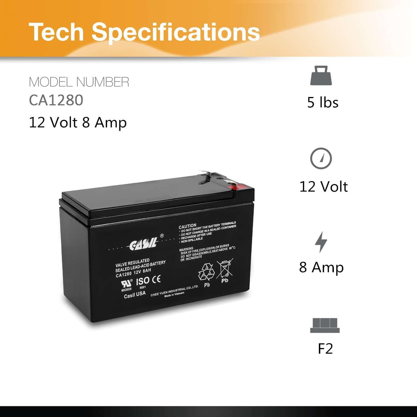 Casil 12 Volt 8 Amp CA1280 AGM SLA Sealed Lead Acid Battery Replaces Weize FP1280 / EXP1280 / Universal Battery UB1280 / Neptune NT1280 / Mighty Max…