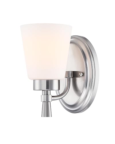 GRUENLICH Wall Sconces for Bathroom, Brushed Nickel Vanity Light Fixture Over Mirror, Single Hardwired Sconce with Frosted Glass Shades for Bedroom