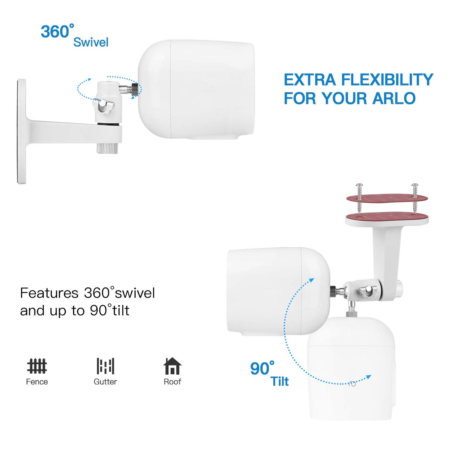 2Pack Security Wall Mount for Arlo Pro/Pro2/Pro3/Pro4/Ultra/Ultra2/Essential Spotlight Camera, Adjustable Indoor/Outdoor Mounting Bracket for Your