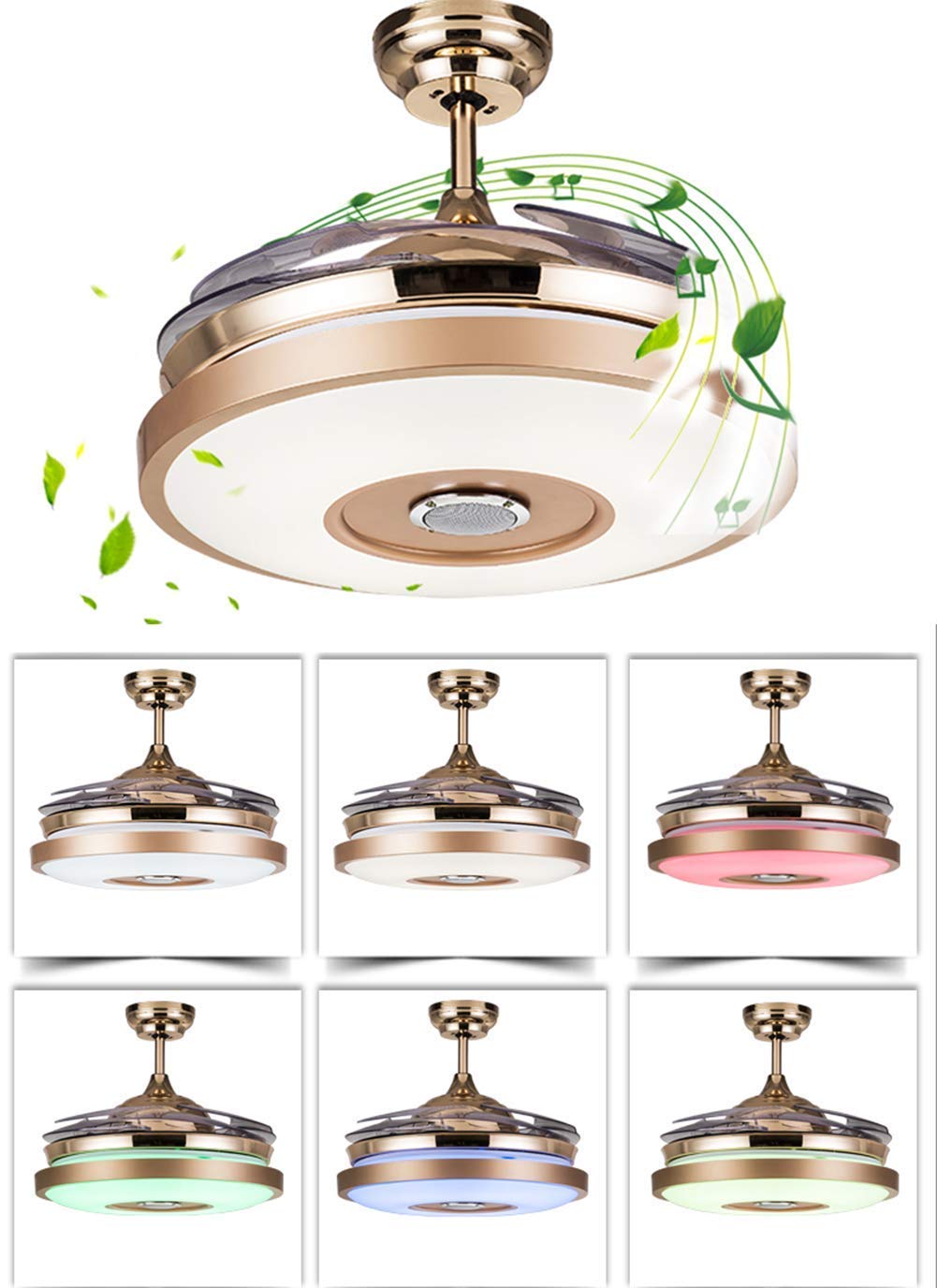 efperfect 42'' Modern Ceiling Fan with Lights Bluetooth Music Player Ceiling Fans Dimmable 7 Light Color Changes Fandelier Smart Lighting Fixture