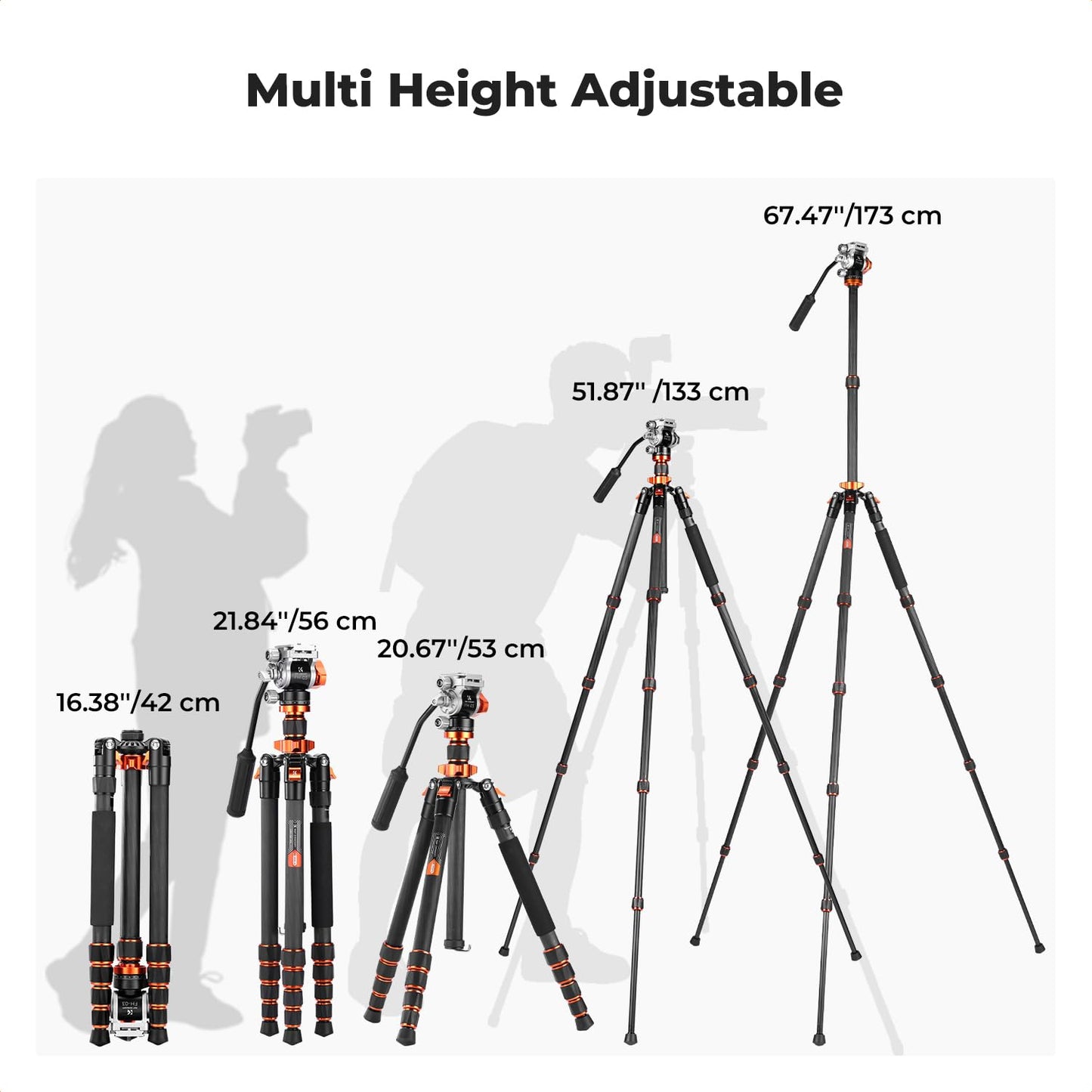 K&F CONCEPT Tripod for Camera?68'' Carbon Fiber Tripod with Fluid Head Max Load 11lb, Lightweight DSLR Camera Tripods & Monopods for Canon Sony Nikon.
