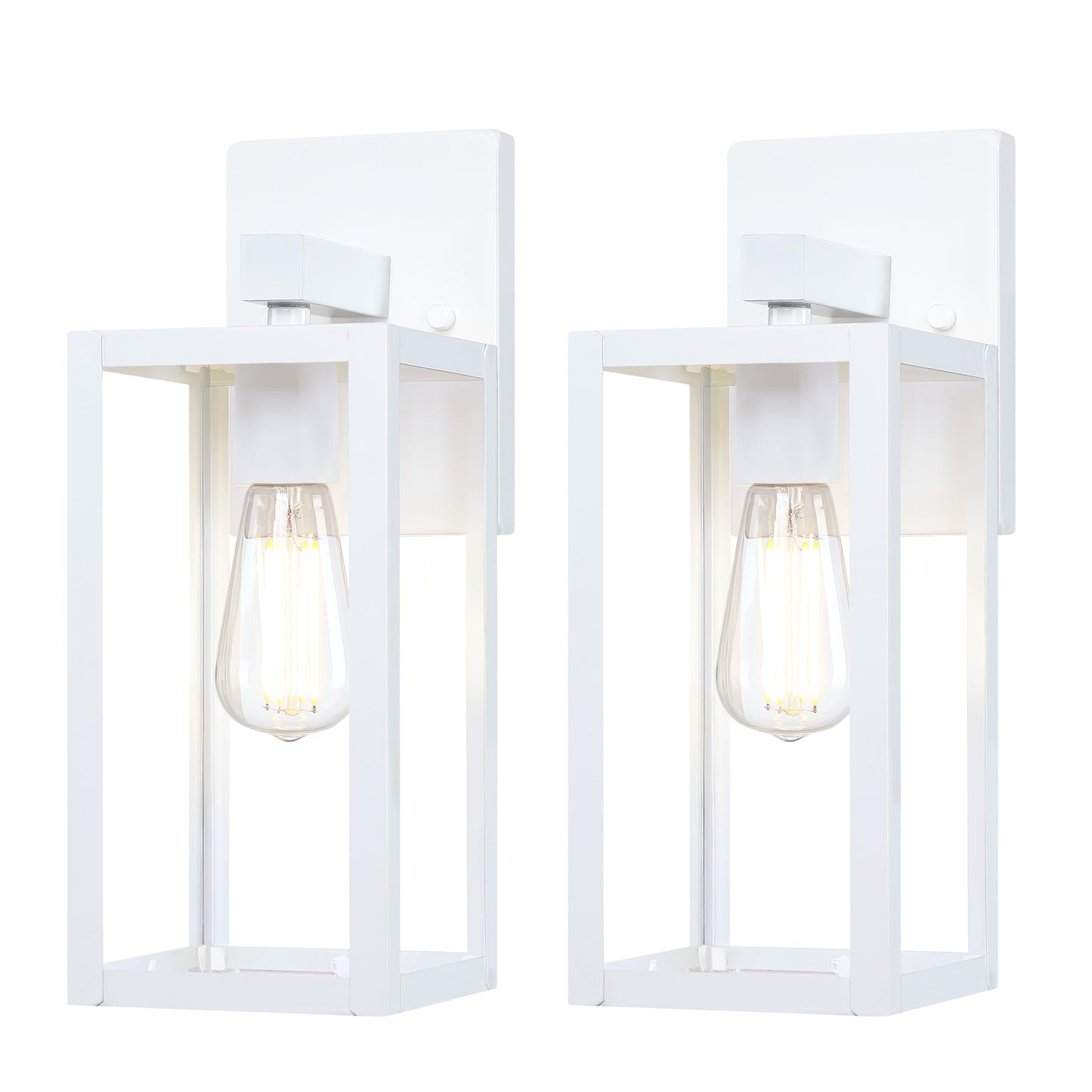 GRUENLICH Waterproof Large Outdoor Wall Lanterns, Modern White Porch Sconces with Clear Glass Shade, E26 Socket Max 60W, IP65 Rated, Metal Frame